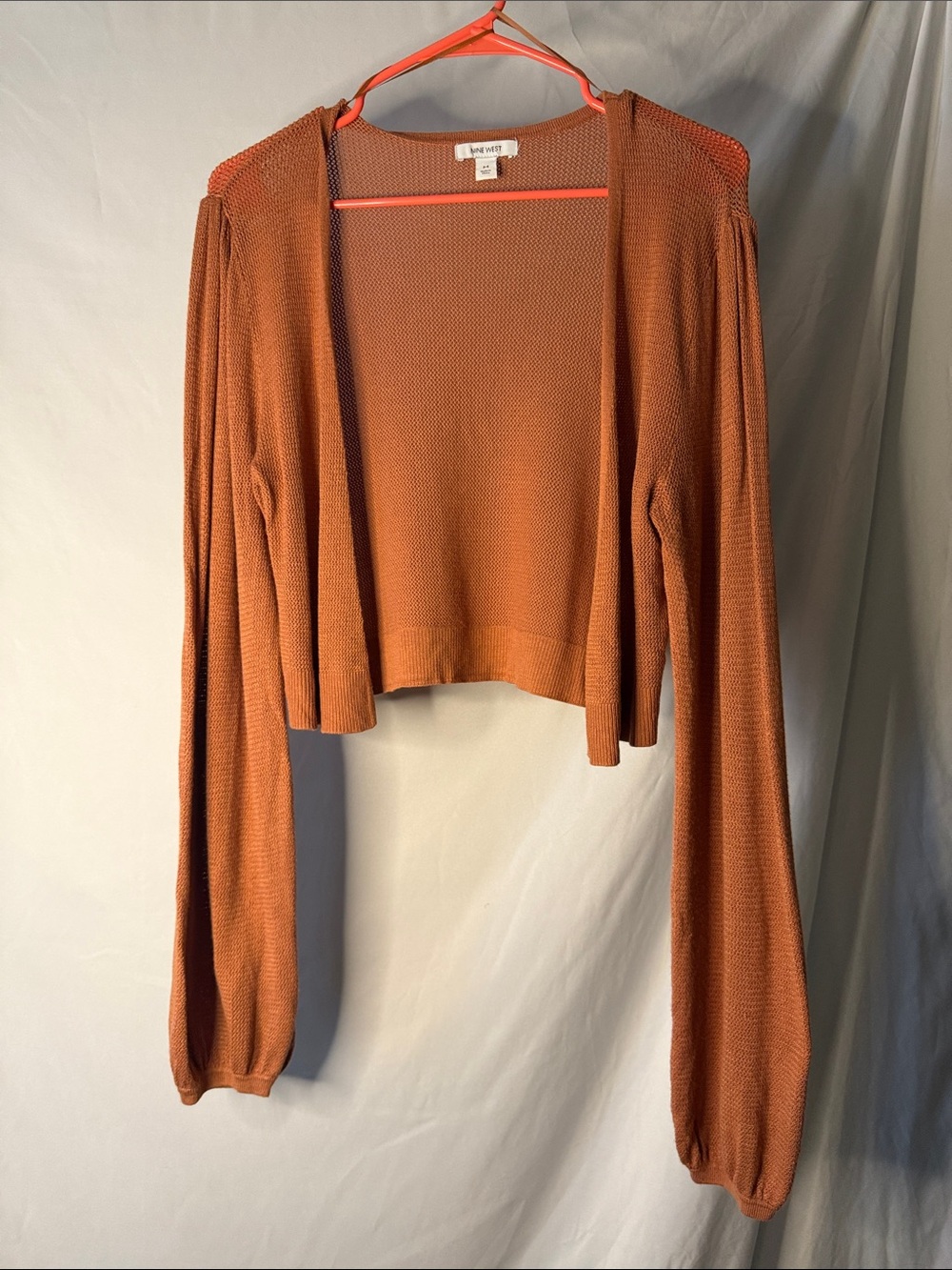 Nine West Rust Open-Front Cropped Cardigan